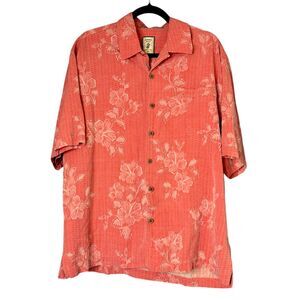Jamaica Jaxx Mens Short Sleeve Silk Shirt Sz L Cruise Resort Vacay Hibiscus Cozy